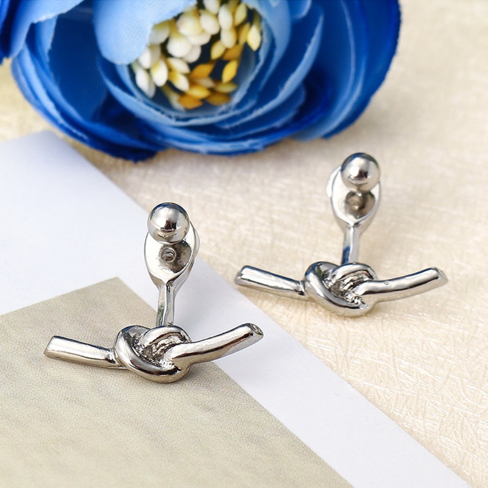 2/$20!  Silver Studs w/Love Knot Jacket Earrings - Picture 2 of 8